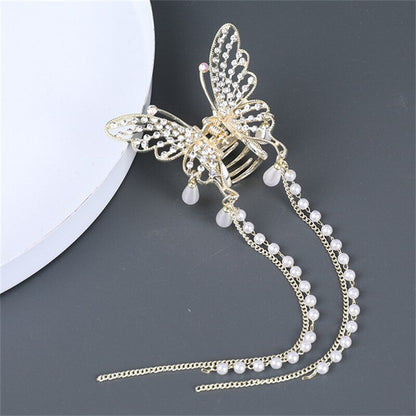 2022 New Butterfly Pearl Tassel Hairpin Korean Simple Side Clip Liu Haibian Clip Shark Hairpin Hair Accessories Women